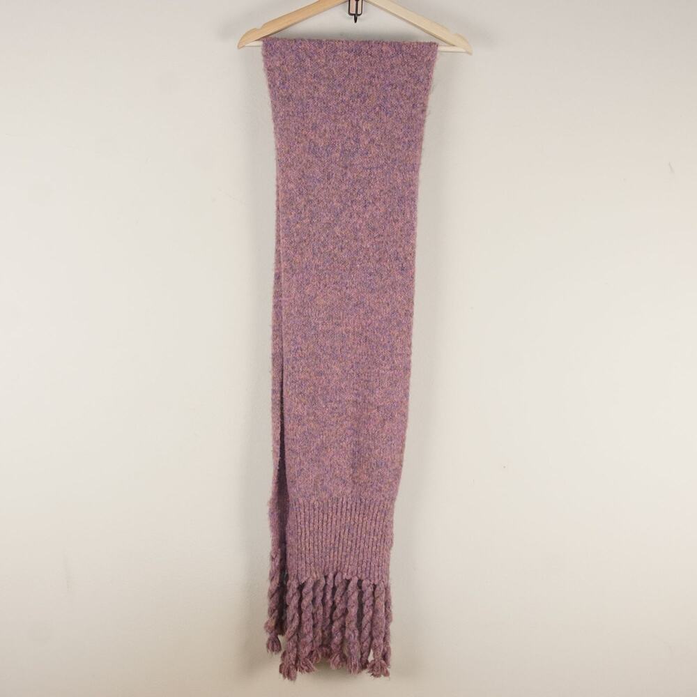 Anthropologie Heather Pink Purple Knit Braded Fringe Scarf 12" x 91"